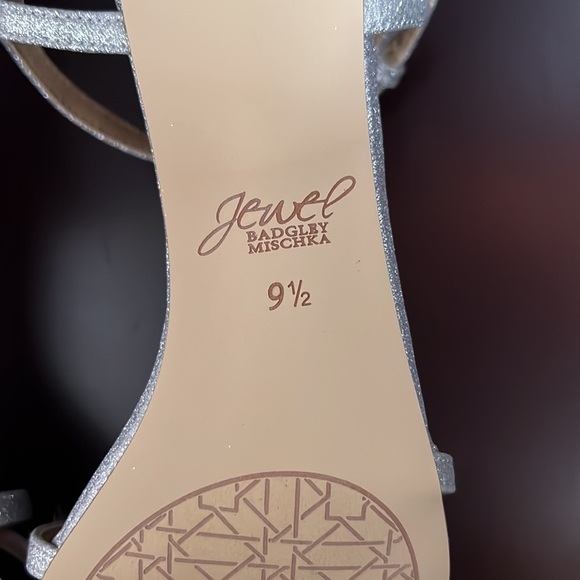 Jewel Badgley Mischka Omari Silver Glitter Party Wedding Formal Block Heel - Picture 8 of 15